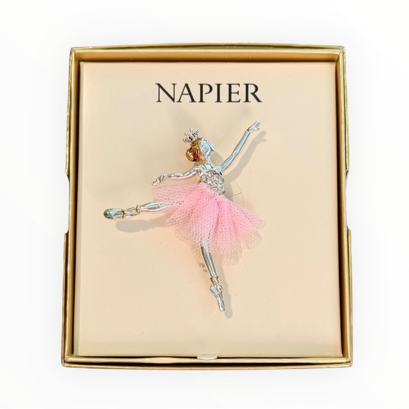 Napier Jewelry - NWT Napier Jeweled Two Tone Pink Ballerina Brooch Pin Pink Net Tutu Gift Box